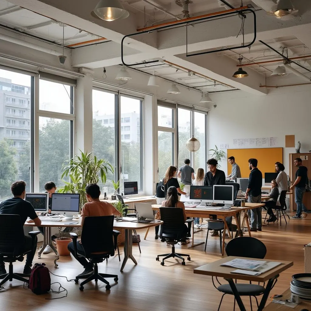 Estudiantes trabajando en el espacio de co-creación